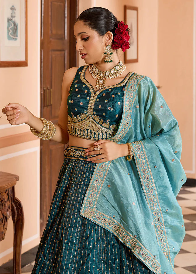 Teal Embroidered Lehenga Choli
