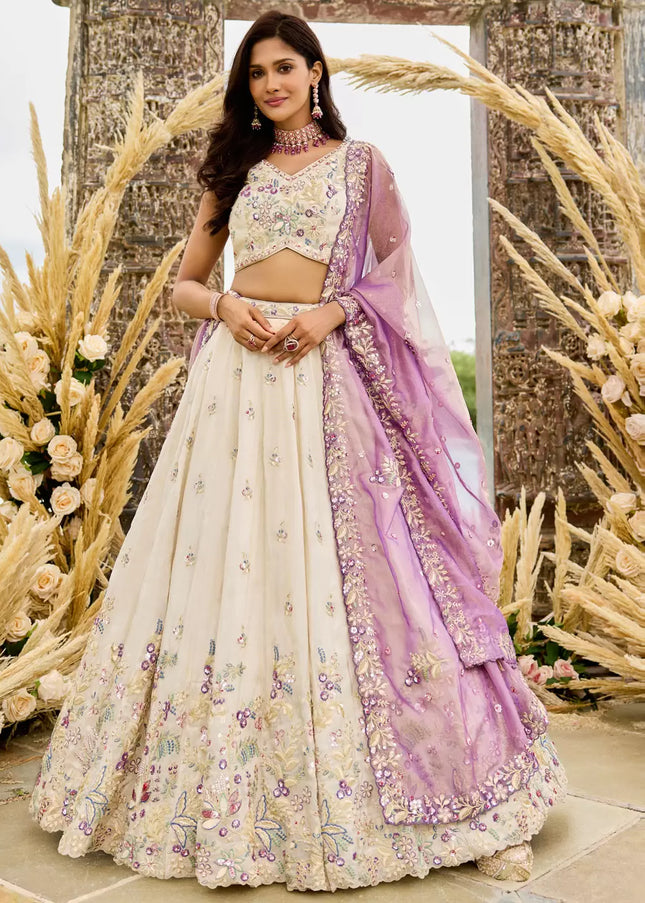 Cream Embroidered Lehenga Choli