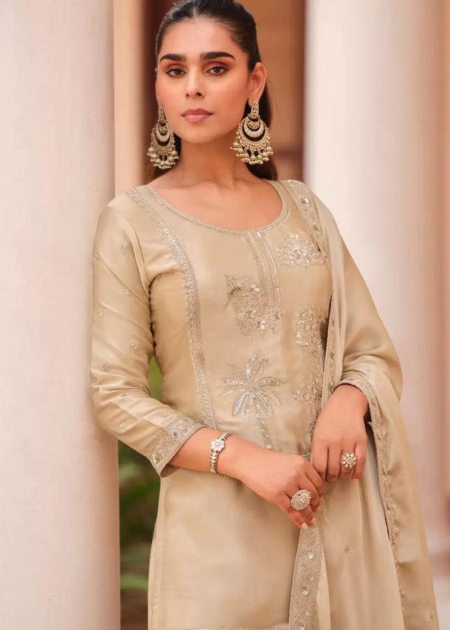 Cream Embroidered Gharara Suit