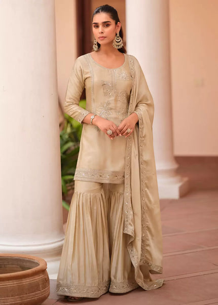 Cream Embroidered Gharara Suit