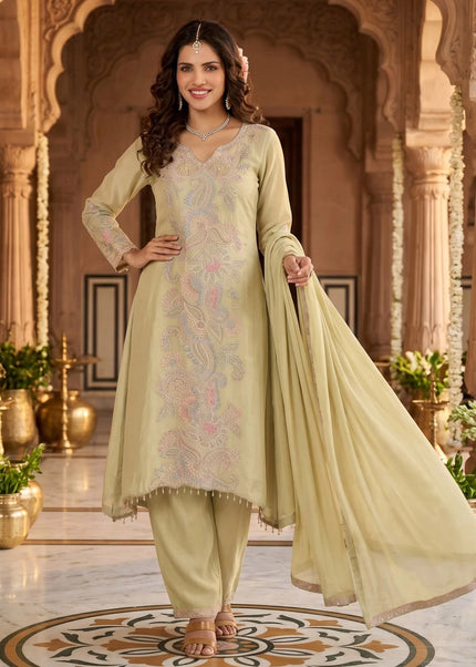 Sea Green Embroidered Pant Style Suit