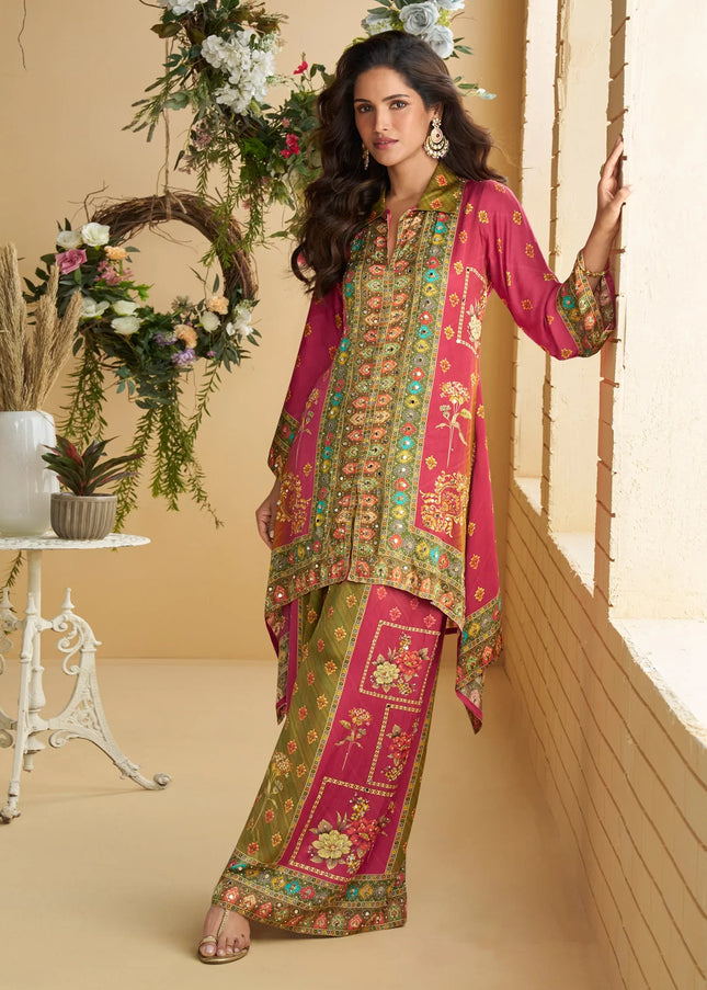 Pink Multicolored Printed and Embroidered Co-Ord Set