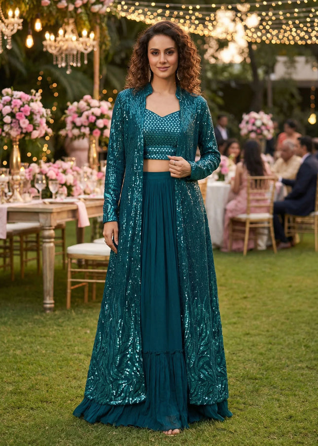 Georgette Embroidered Jacket Style Lehenga Suit Series