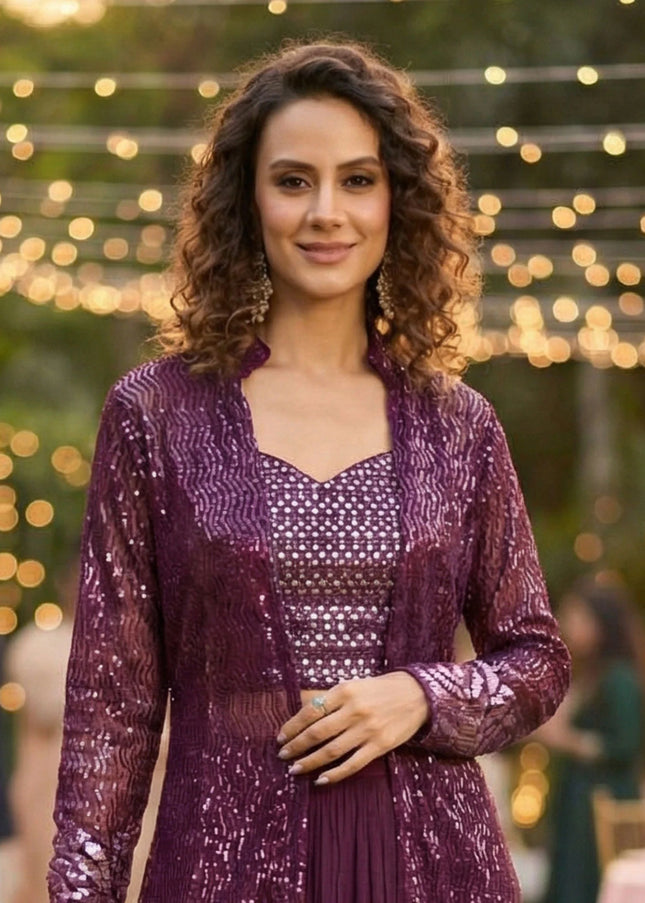 Georgette Embroidered Jacket Style Lehenga Suit Series