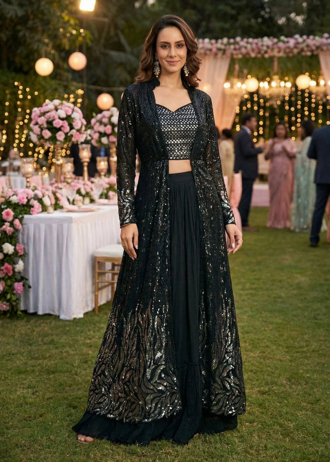 Georgette Embroidered Jacket Style Lehenga Suit Series