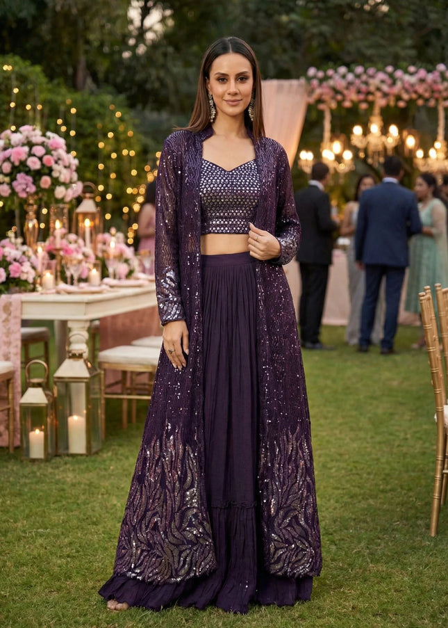 Georgette Embroidered Jacket Style Lehenga Suit Series