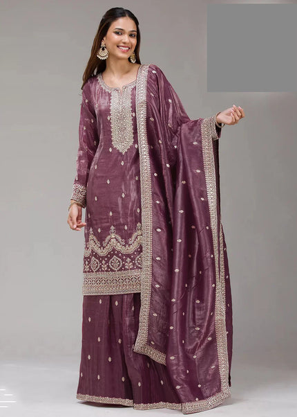 Sequins Embroidered Sharara Suit