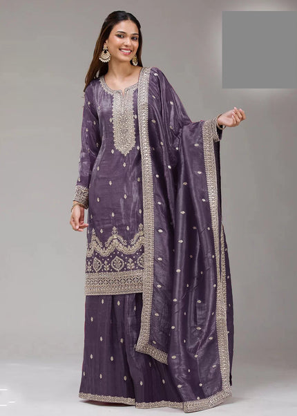 Sequins Embroidered Sharara Suit