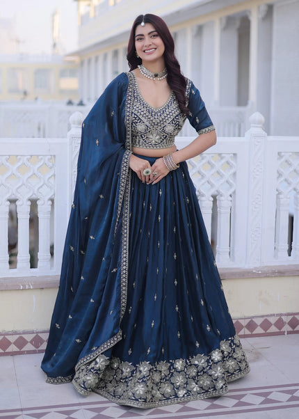 Teal Embroidered Lehenga Choli