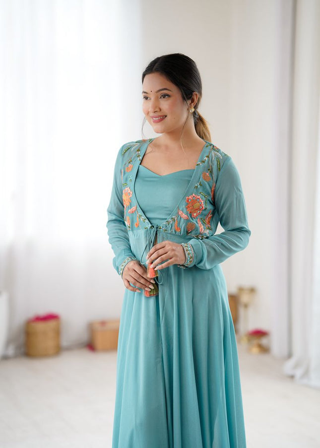 Sky Blue Embroidered Anarkali Gown