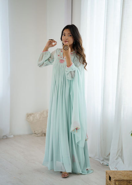 Sky Blue Embroidered Anarkali Gown