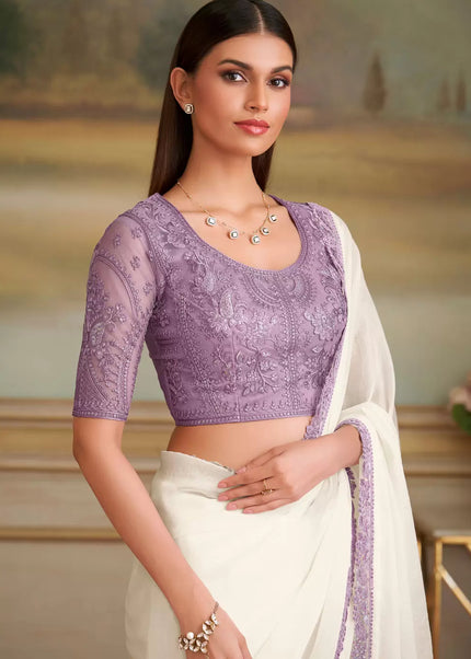 Offwhite Embroidered Saree