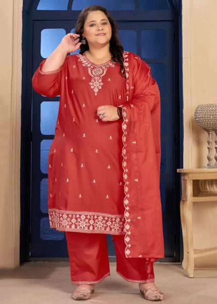Red Embroidered Pant Style Suit