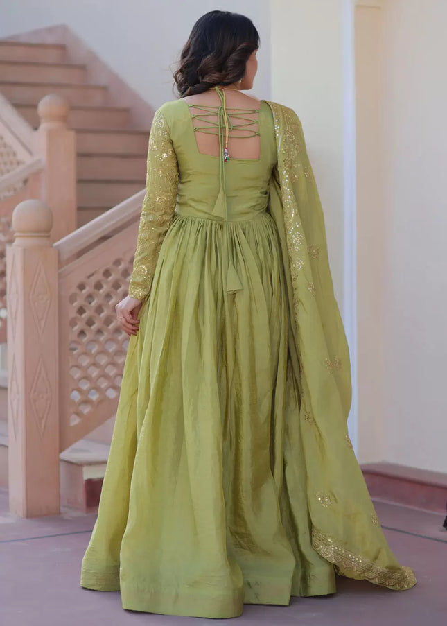 Green Embroidered Anarkali Gown