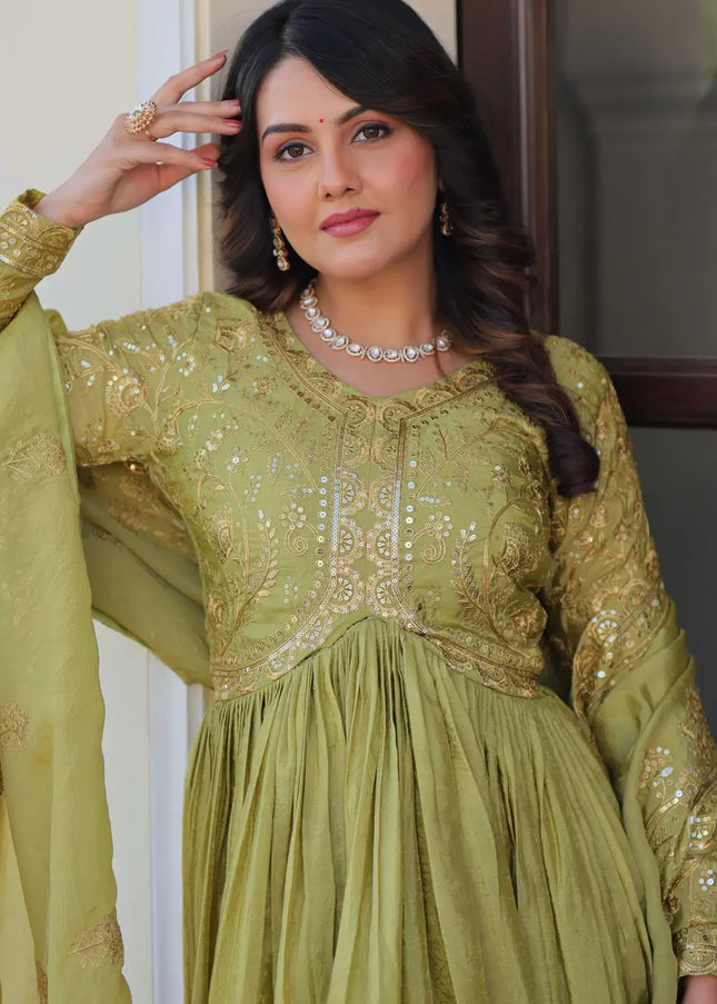 Green Embroidered Anarkali Gown