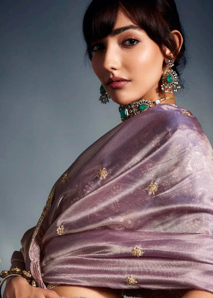 Lavender Embroidered Wedding Saree