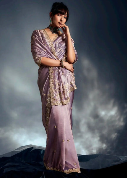 Lavender Embroidered Wedding Saree