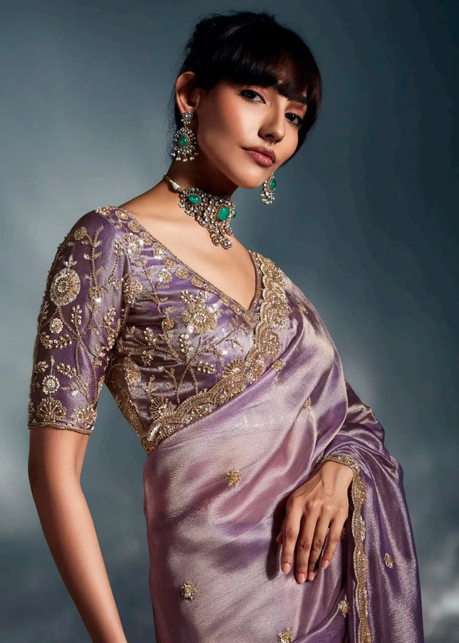 Lavender Embroidered Wedding Saree