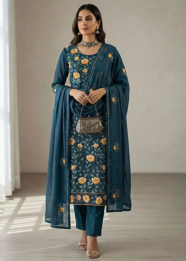 Sequins Embroidered Pant Style Suit