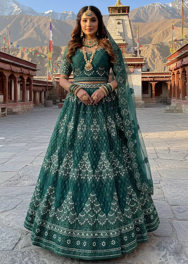 Green Embroidered Lehenga Choli