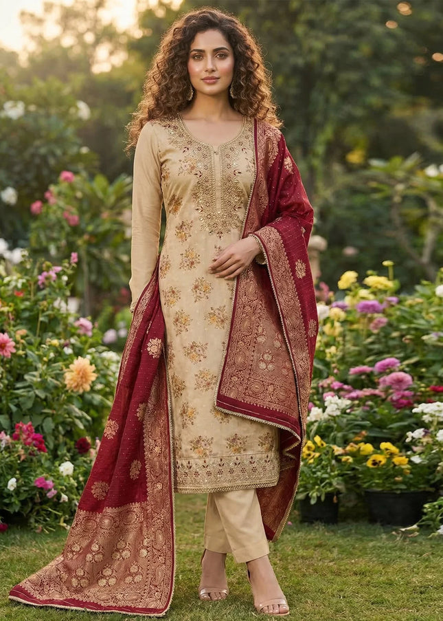 Chanderi Printed and Embroidered Pant Style Suit Series