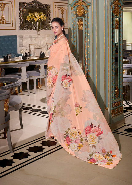 Light Peach Floral Printed Saree