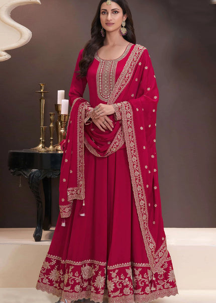 Red Embroidered Anarkali Gown