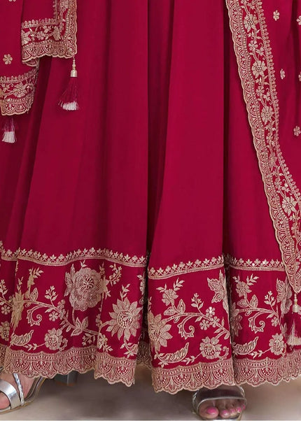 Red Embroidered Anarkali Gown