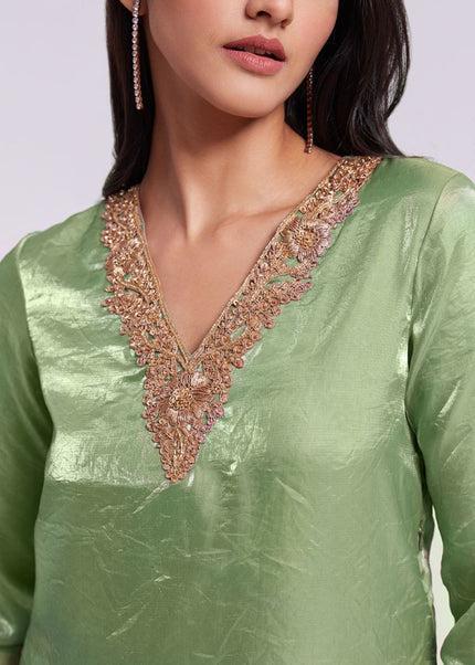 Green Embroidered Sharara Suit