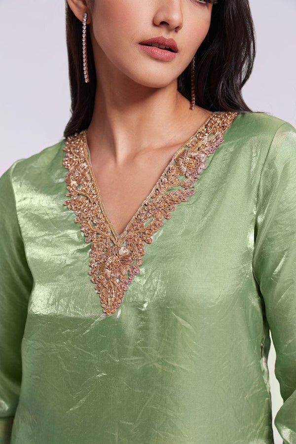 Green Embroidered Sharara Suit