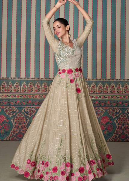 Light beige Embroidered Anarkali Gown