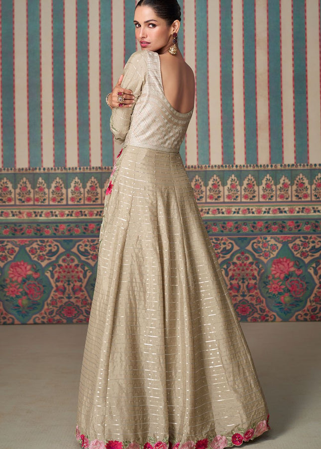 Light beige Embroidered Anarkali Gown