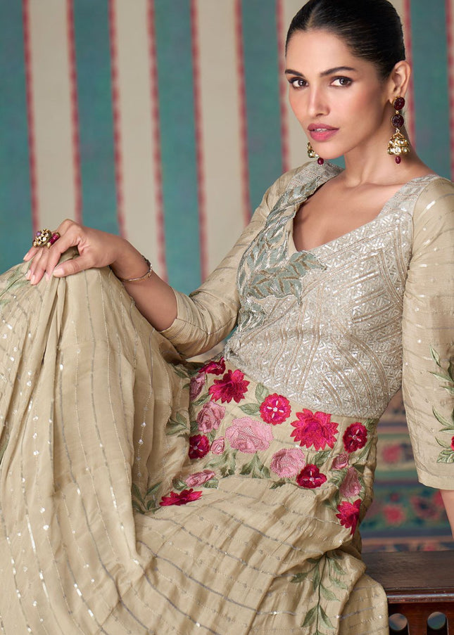 Light beige Embroidered Anarkali Gown