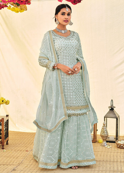 Sky Blue Embroidered Gharara Suit
