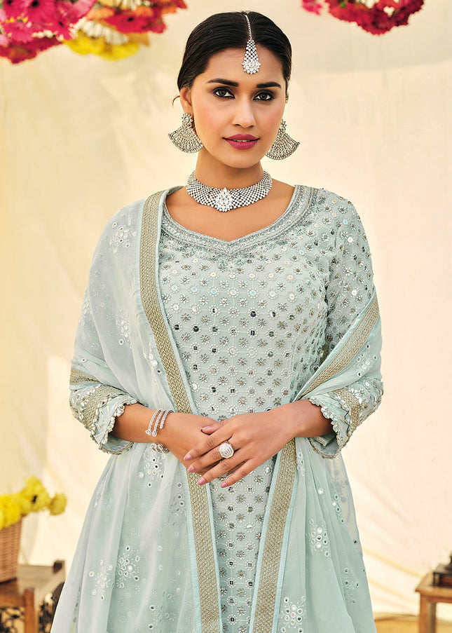 Sky Blue Embroidered Gharara Suit