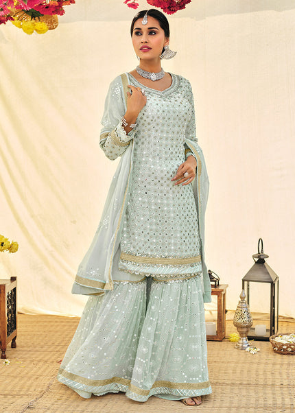 Sky Blue Embroidered Gharara Suit