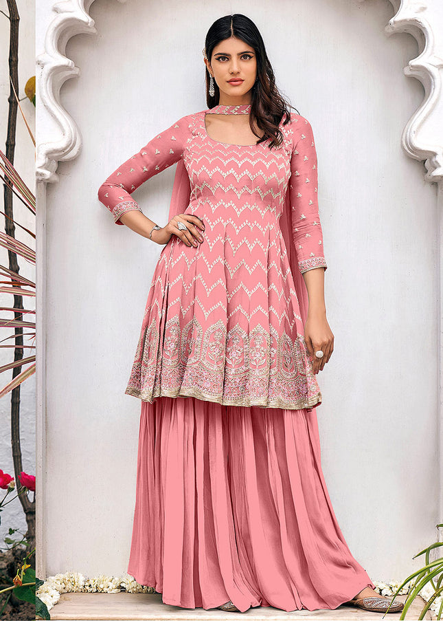 Pink Embbroidered Sharara Suit