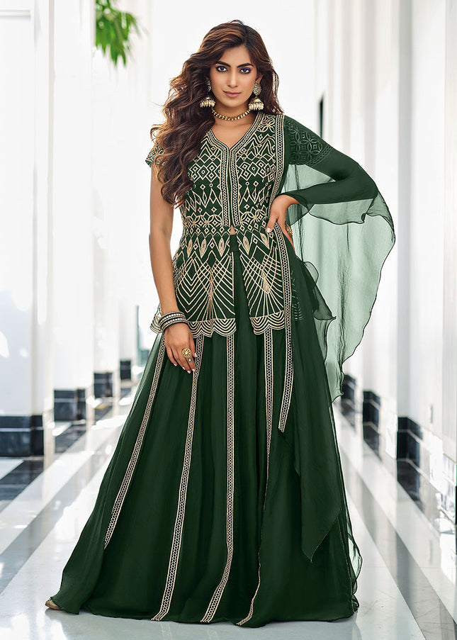 Green and Gold Embroidered Lehenga Anarkali