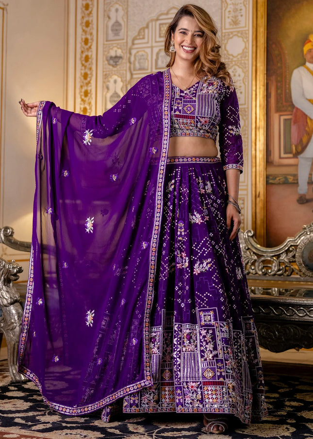 Purple Floral Embroidered Lehenga Choli