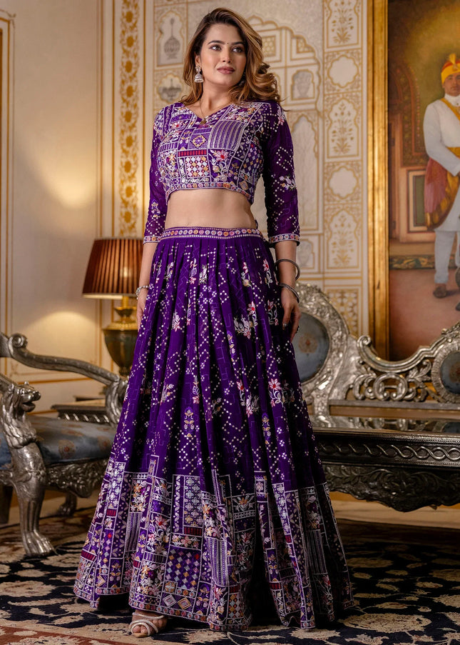 Purple Floral Embroidered Lehenga Choli
