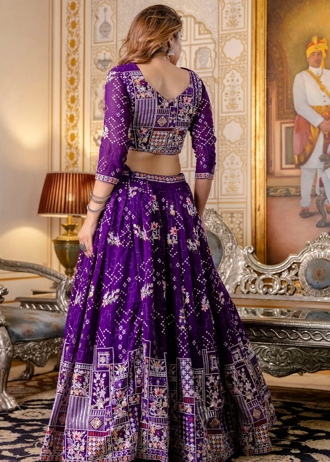 Purple Floral Embroidered Lehenga Choli