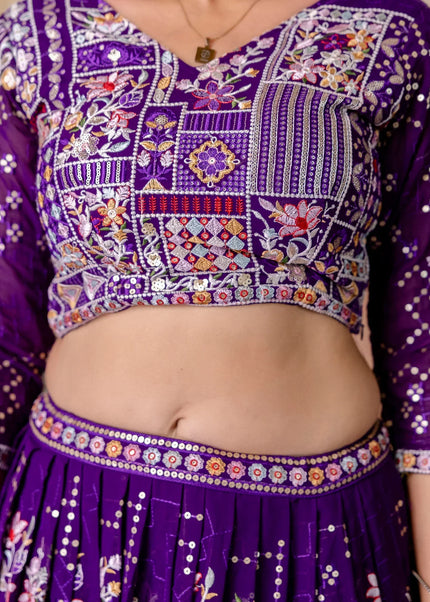 Purple Floral Embroidered Lehenga Choli