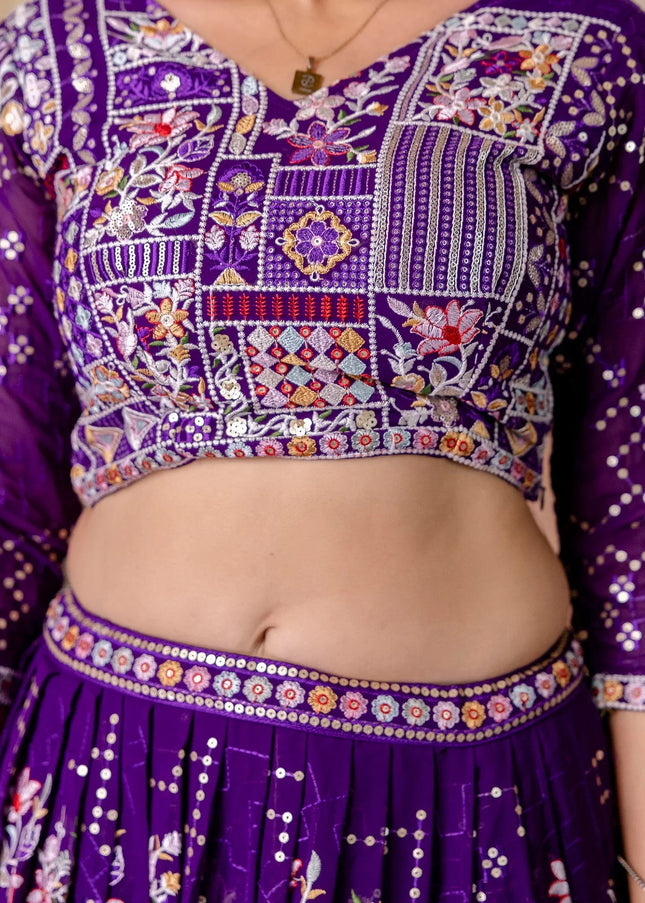 Purple Floral Embroidered Lehenga Choli