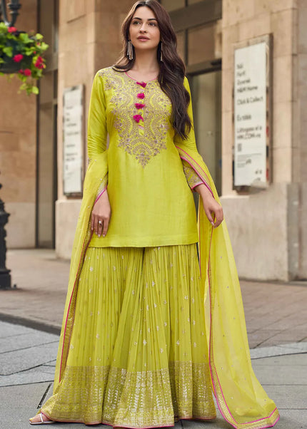 Green Embroidered Gharara Suit