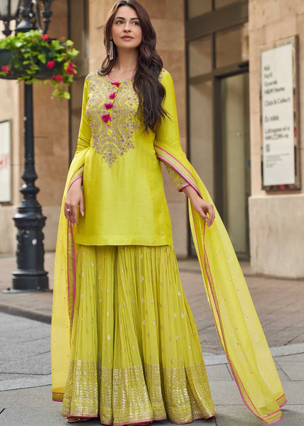 Green Embroidered Gharara Suit