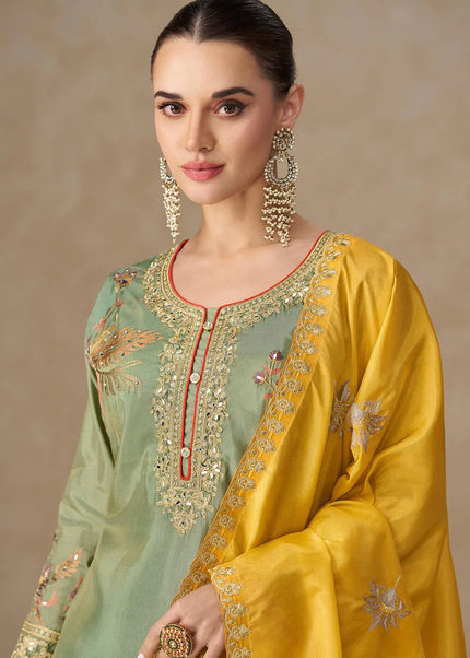 Green Embroidered Sharara Suit