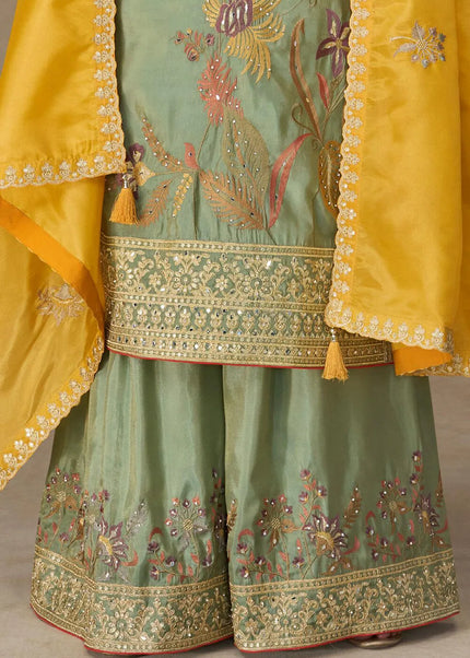 Green Embroidered Sharara Suit