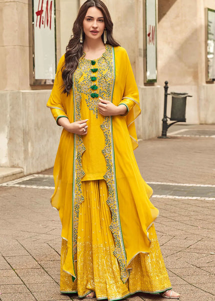 Yellow Embroidered Gharara Suit