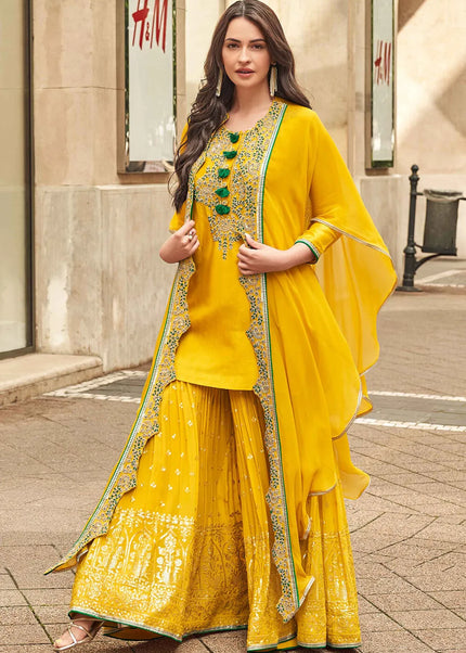 Yellow Embroidered Gharara Suit