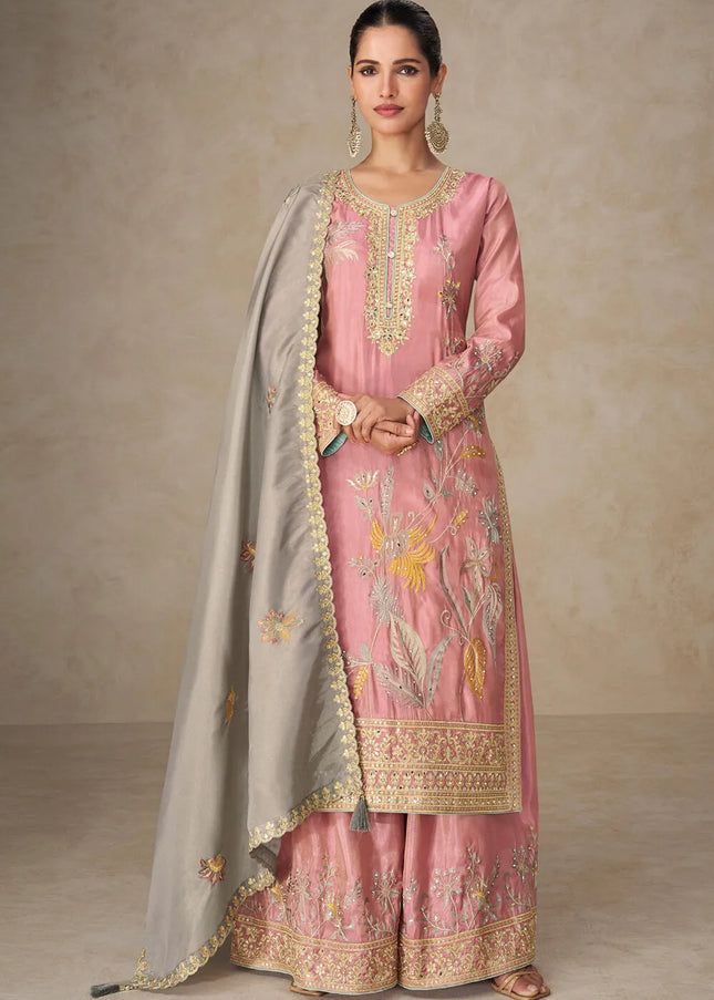 Pink Embroidered Sharara Suit